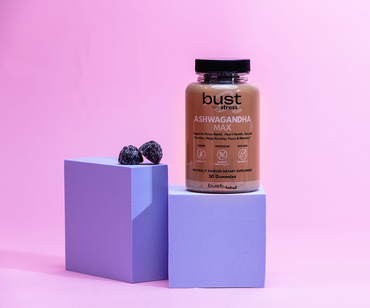 Bust My Stress Ashwagandha Max- Stress Relief, Heart Health, Focus & Memory Dietary Supplement (30 Gummies) (Ships in 3-5 Business Days)  image number 0