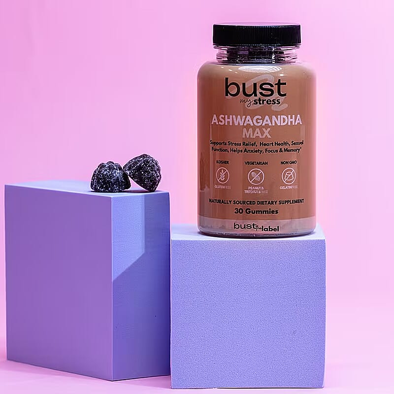 Bust My Stress Ashwagandha Max- Stress Relief, Heart Health, Focus & Memory Dietary Supplement (30 Gummies)