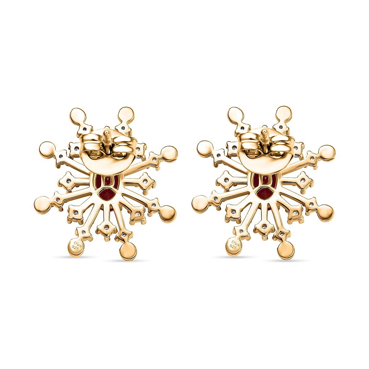 D'Joy African Ruby (FF) and White Zircon 1.85 ctw Earrings in 18K YG Plated Sterling Silver