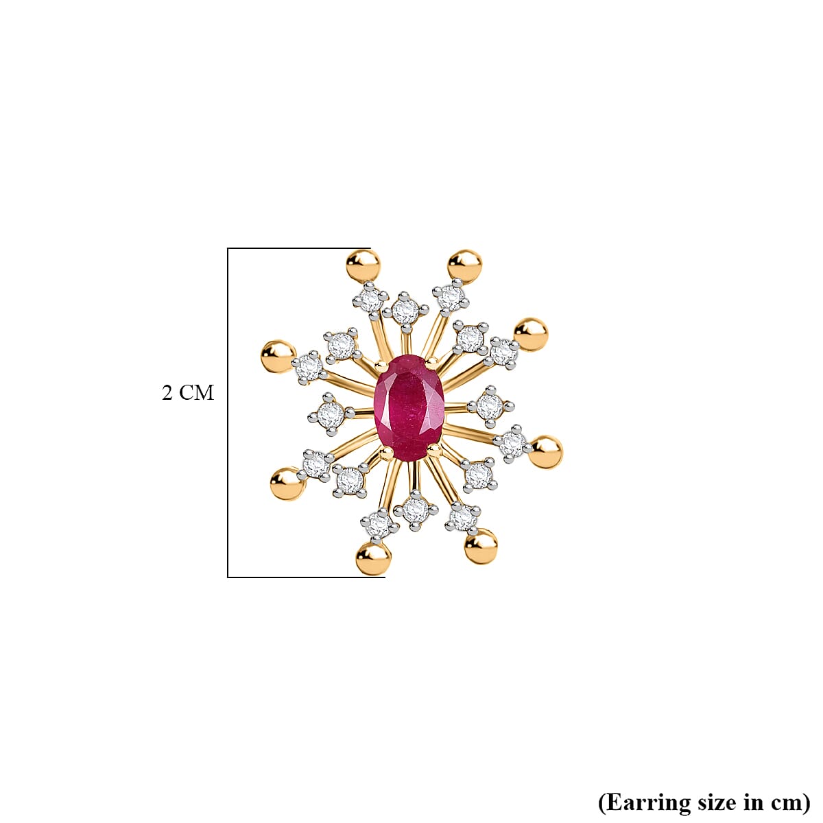 D'Joy African Ruby (FF) and White Zircon 1.85 ctw Earrings in 18K YG Plated Sterling Silver