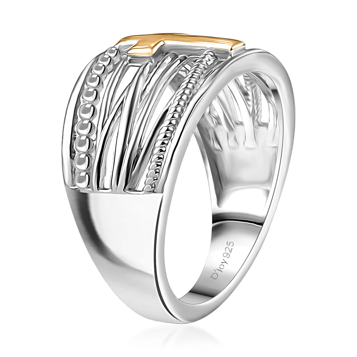 D'Joy 18K Vermeil YG and Rhodium Over Sterling Silver Cross Ring (Size 10.0) (4.45 g) image number 3