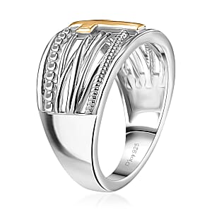 D'Joy Line of faith Ring in 18K Vermeil YG and Rhodium Over Sterling Silver (Size 10.0) 4.45 Grams