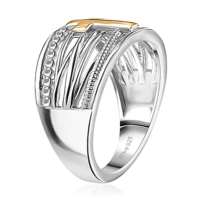 D'Joy Line of faith Ring in 18K Vermeil YG and Rhodium Over Sterling Silver (Size 10.0) 4.45 Grams