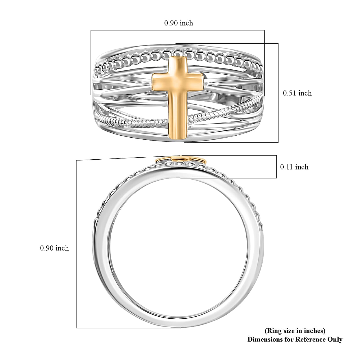 D'Joy 18K Vermeil YG and Rhodium Over Sterling Silver Cross Ring (Size 10.0) (4.45 g) image number 5