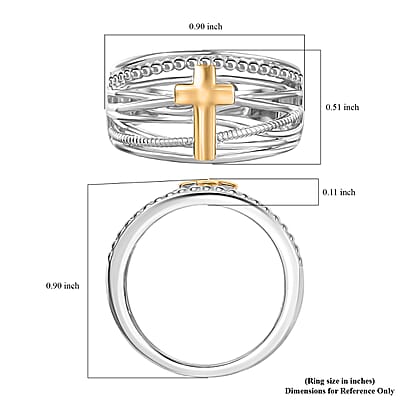 D'Joy Line of faith Ring in 18K Vermeil YG and Rhodium Over Sterling Silver (Size 10.0) 4.45 Grams