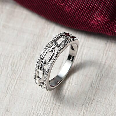 D'Joy Paper Clip Link Ring in Rhodium Over Sterling Silver (Size 10.0)
