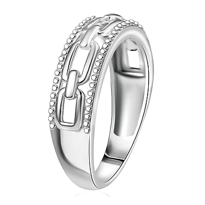 D'Joy Paper Clip Link Ring in Rhodium Over Sterling Silver (Size 10.0)