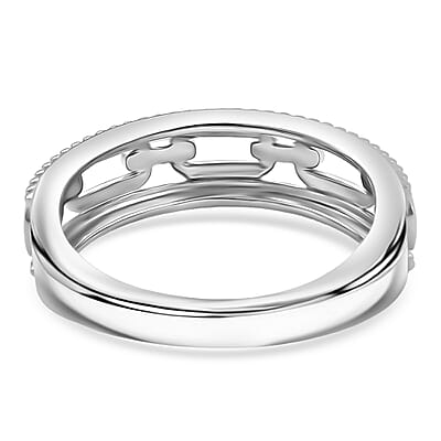 D'Joy Paper Clip Link Ring in Rhodium Over Sterling Silver (Size 10.0)