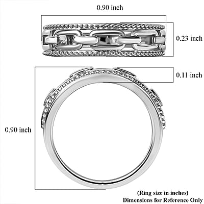 D'Joy Paper Clip Link Ring in Rhodium Over Sterling Silver (Size 10.0)