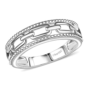 D'Joy Paper Clip Link Ring in Rhodium Over Sterling Silver (Size 7.0) 3.60 Grams