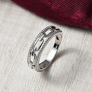 D'Joy Paper Clip Link Ring in Rhodium Over Sterling Silver (Size 7.0)