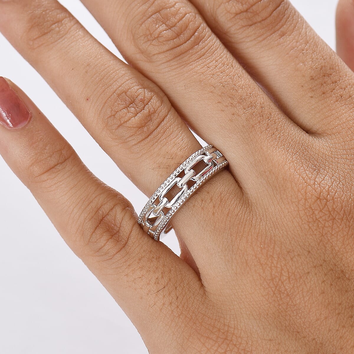 D'Joy Paper Clip Link Ring in Rhodium Over Sterling Silver (Size 7.0) 3.60 Grams image number 2