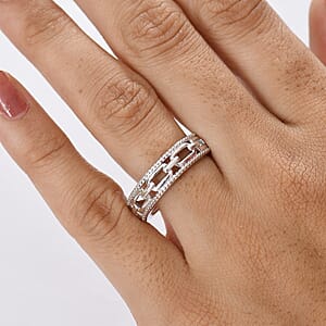 D'Joy Paper Clip Link Ring in Rhodium Over Sterling Silver (Size 8.0)