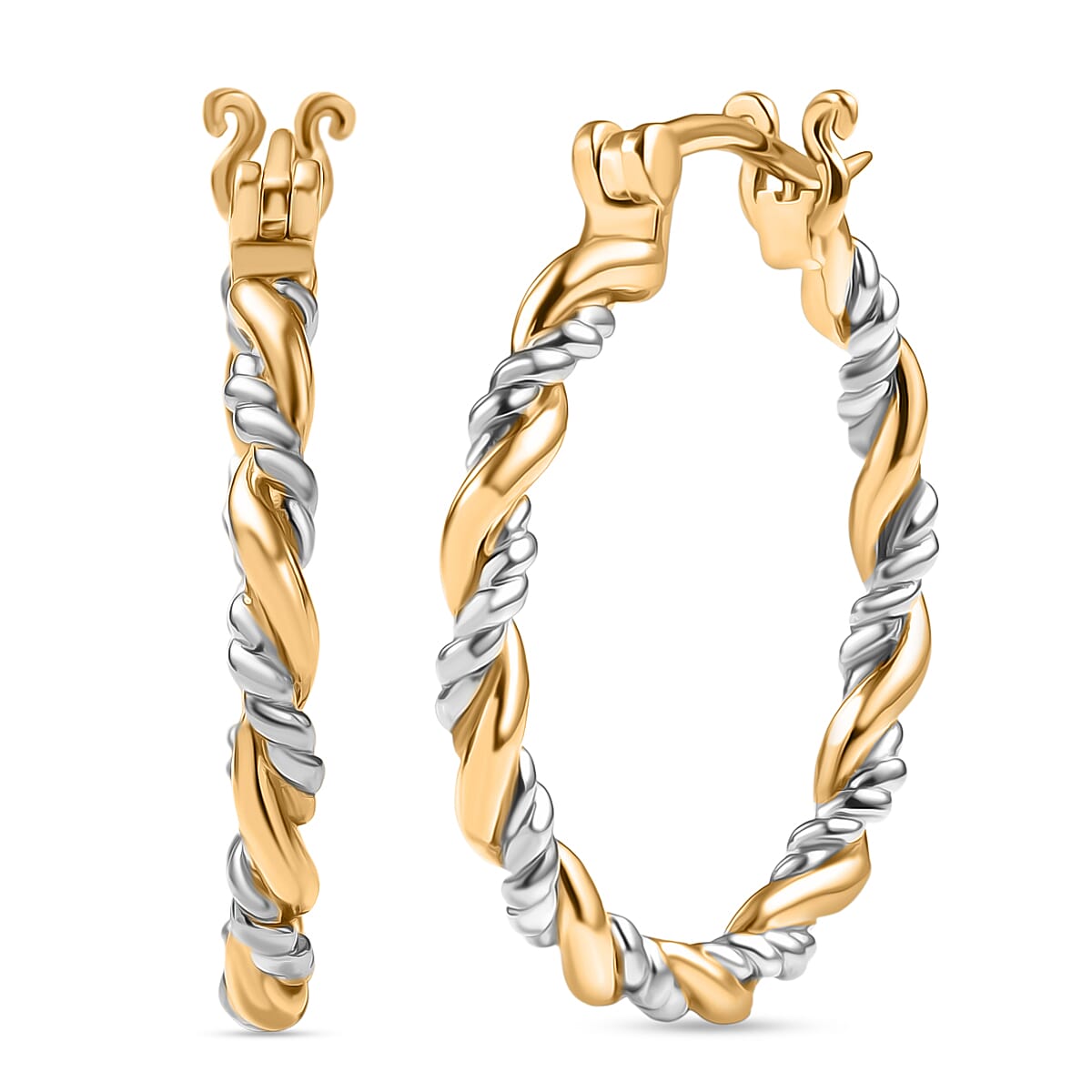 D'Joy Two-tone Twisted Hoop Earrings in 18K Vermeil YG and Rhodium Over Sterling Silver 5 Grams image number 0