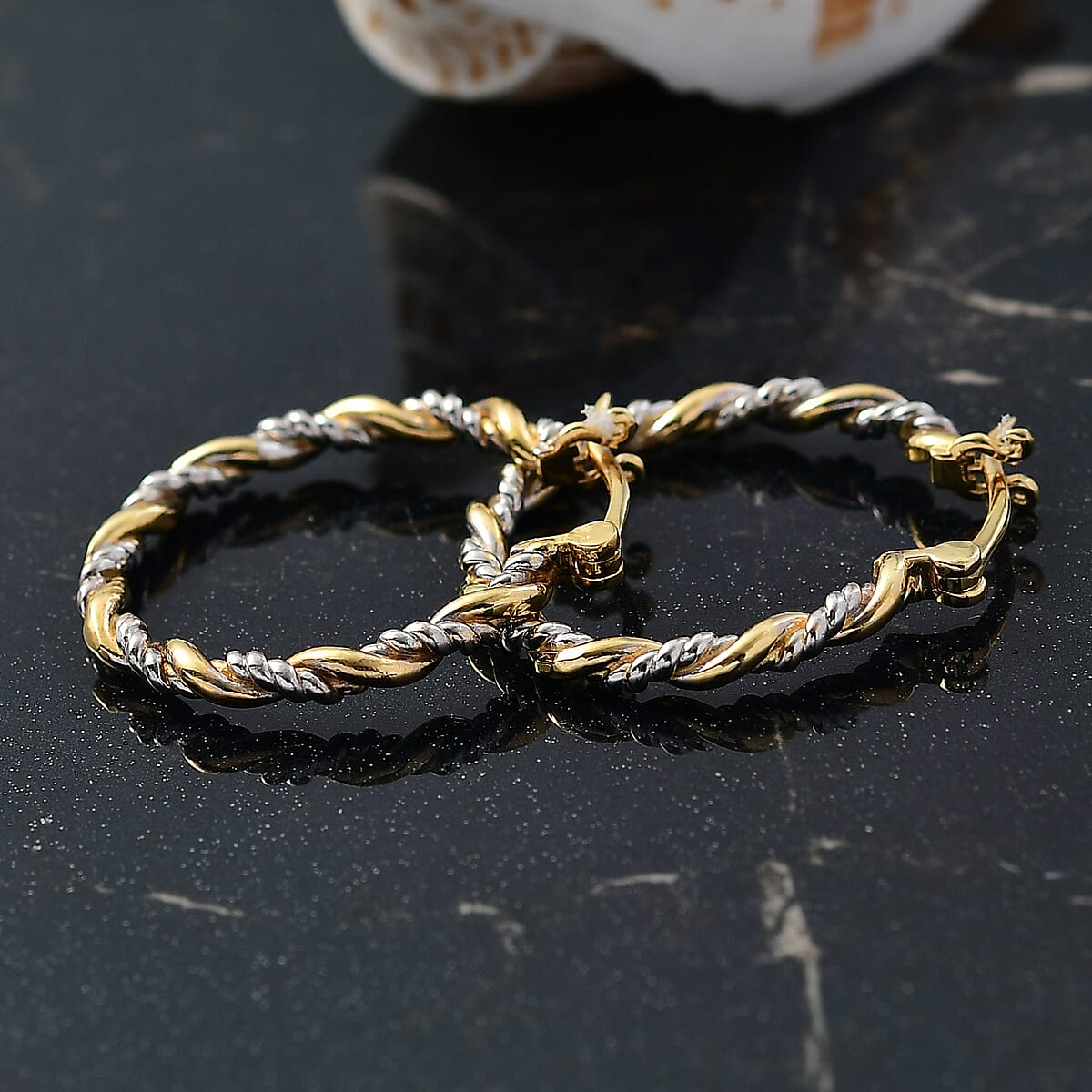 D'Joy Two-tone Twisted Hoop Earrings in 18K Vermeil YG and Rhodium Over Sterling Silver 5 Grams image number 1