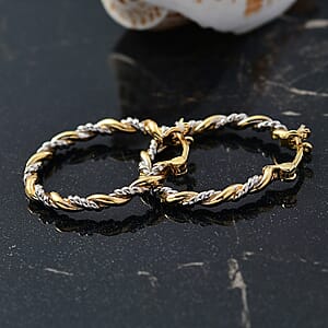 D'Joy Two-tone Twisted Hoop Earrings in 18K Vermeil YG and Rhodium Over Sterling Silver 5 Grams