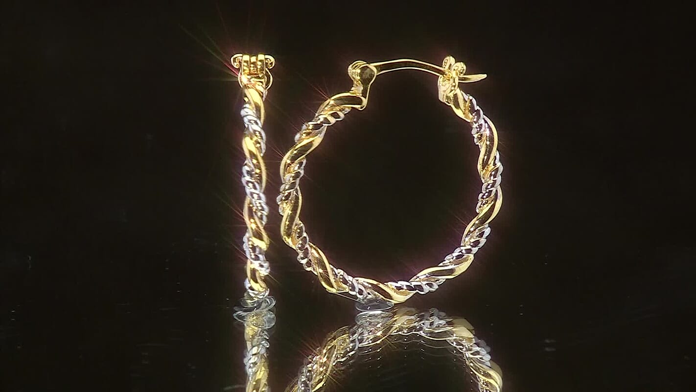 D'Joy Two-tone Twisted Hoop Earrings in 18K Vermeil YG and Rhodium Over Sterling Silver 5 Grams