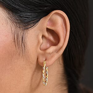 D'Joy Two-tone Twisted Hoop Earrings in 18K Vermeil YG and Rhodium Over Sterling Silver 5 Grams