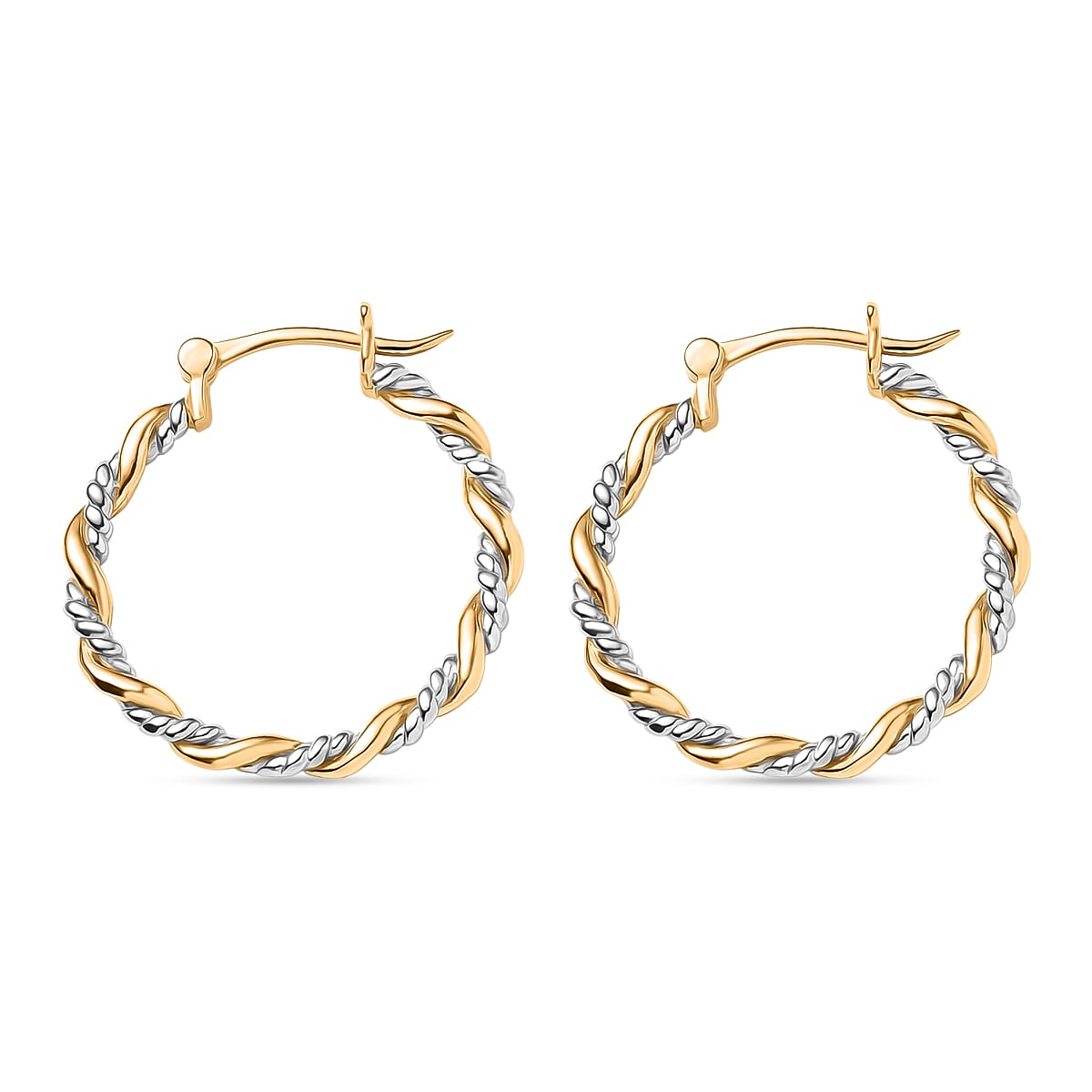 D'Joy Two-tone Twisted Hoop Earrings in 18K Vermeil YG and Rhodium Over Sterling Silver 5 Grams image number 3