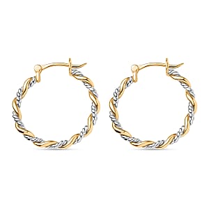 D'Joy Two-tone Twisted Hoop Earrings in 18K Vermeil YG and Rhodium Over Sterling Silver 5 Grams