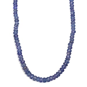 D'Joy Premium Tanzanite 50.00 ctw Beaded Necklace in Rhodium Over Sterling Silver 18-20 Inches