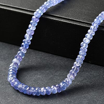 D'Joy Premium Tanzanite 50.00 ctw Beaded Necklace in Rhodium Over Sterling Silver 18-20 Inches