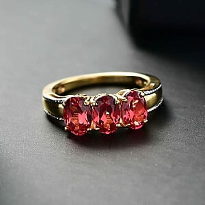 D'Joy Lab Created Padparadscha Sapphire 3.59 ctw Ring in Vermeil Yellow Gold Over Sterling Silver (Size 11.5)