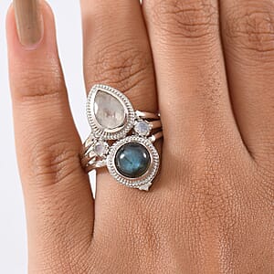 EverTrue AAA Malagasy Labradorite, Rainbow Moonstone Ring in Platinum Bond 4.40 ctw (Size 10.0)