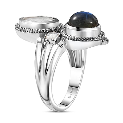 EverTrue AAA Malagasy Labradorite, Rainbow Moonstone Ring in Platinum Bond 4.40 ctw (Size 10.0)