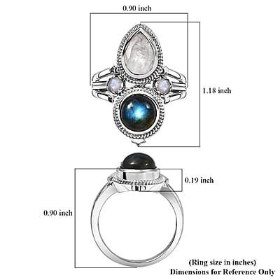 EverTrue AAA Malagasy Labradorite, Rainbow Moonstone Ring in Platinum Bond 4.40 ctw (Size 10.0)