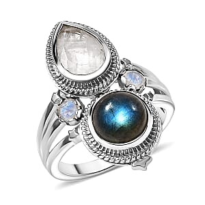 EverTrue AAA Malagasy Labradorite, Rainbow Moonstone Ring in Platinum Bond 4.40 ctw (Size 5.0)