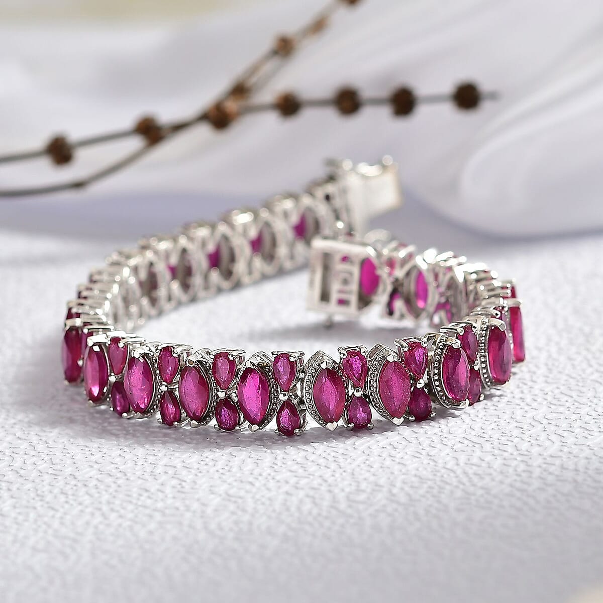 D'Joy Niassa Ruby (FF) 33.50 ctw Royal Lineage Bracelet in Rhodium Over Sterling Silver (7.25 In) image number 1