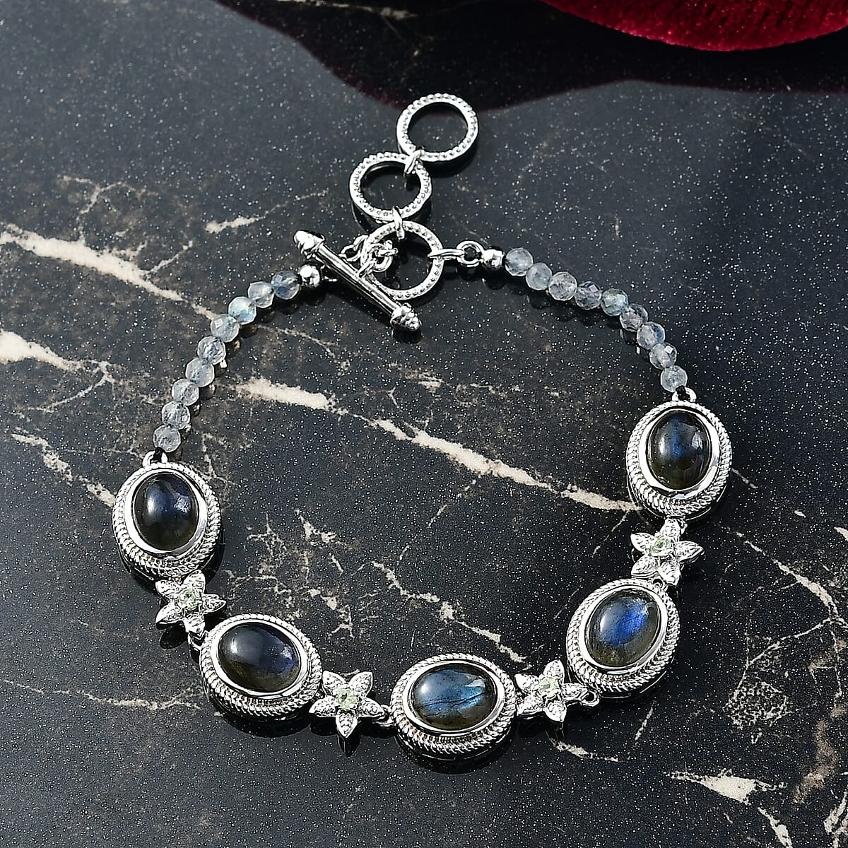 EverTrue Malagasy Labradorite and Peridot 36.90 ctw Bracelet in Platinum Bond (7.25 In) image number 1
