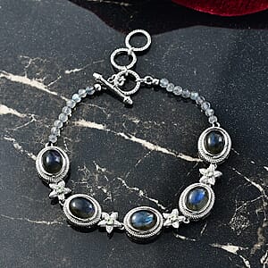 EverTrue Malagasy Labradorite and Peridot 36.90 ctw Bracelet in Platinum Bond (7.25 In)