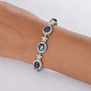 EverTrue Malagasy Labradorite and Peridot 36.90 ctw Bracelet in Platinum Bond (7.25 In)