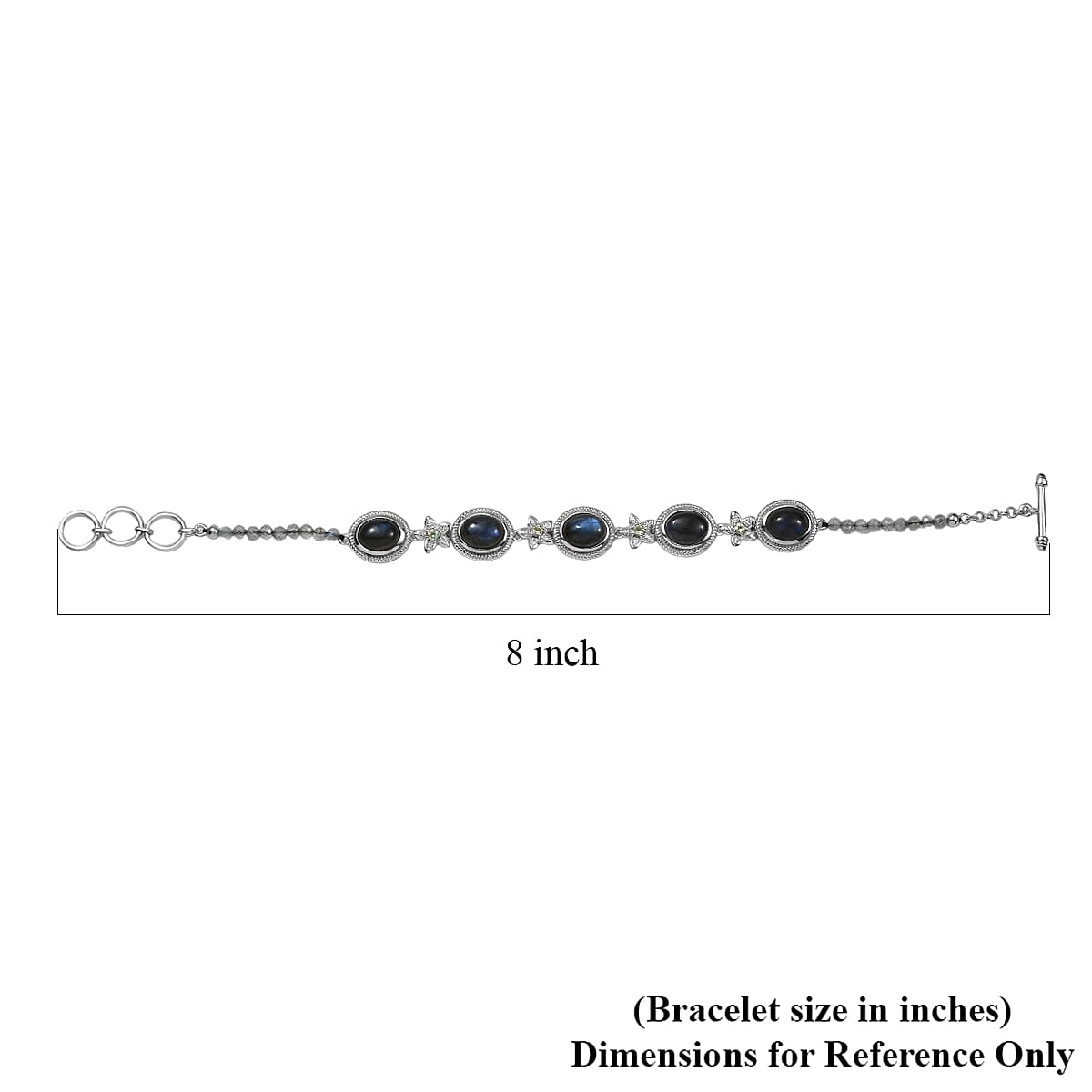 EverTrue Malagasy Labradorite and Peridot 36.90 ctw Bloomline Bracelet in Platinum Bond (7.25 In)