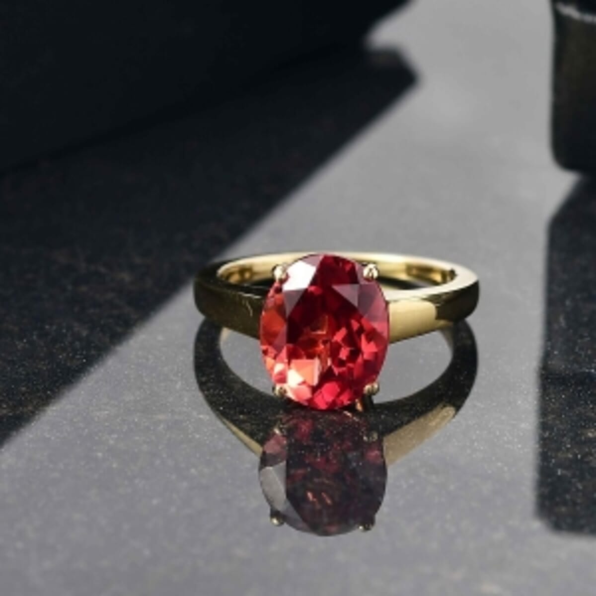 D'Joy Lab Created Padparadscha Sapphire 5.30 ctw Ring in Vermeil Yellow Gold Over Sterling Silver (Size 9) image number 1