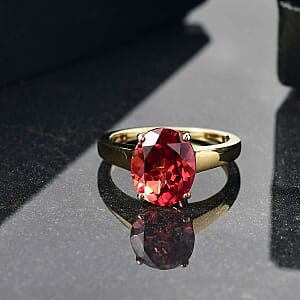 D'Joy Lab Created Padparadscha Sapphire 5.30 ctw Ring in Vermeil Yellow Gold Over Sterling Silver (Size 9)