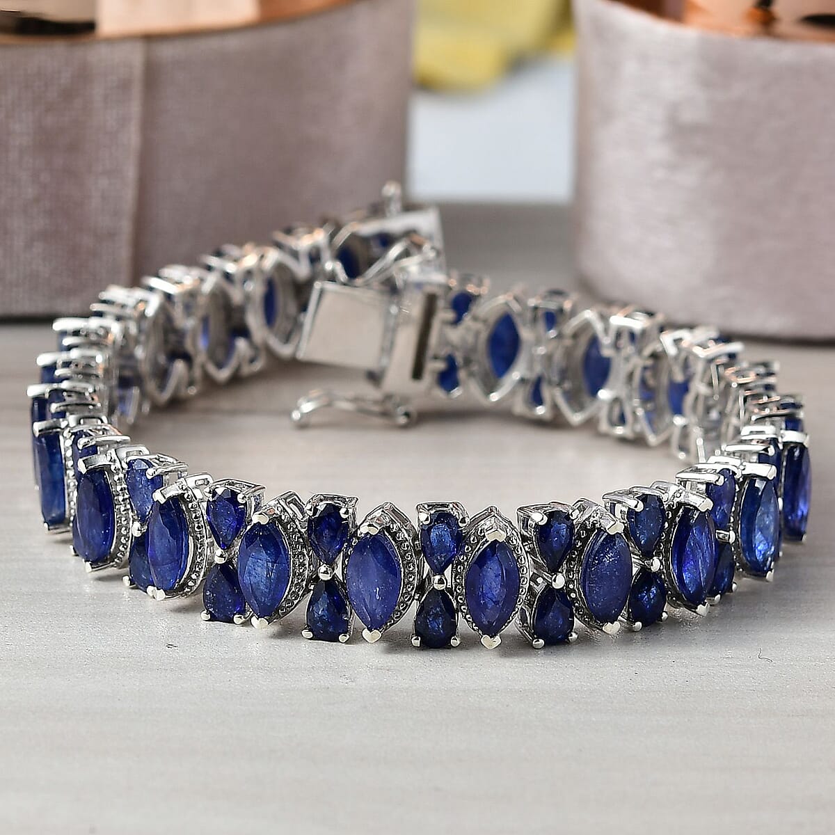 D'Joy Masoala Sapphire (D) 35.75 ctw Floral Vines Bracelet in Rhodium Over Sterling Silver (7.25 In) image number 1