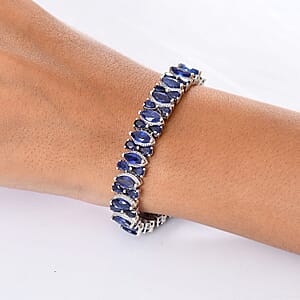 D'Joy Masoala Sapphire (D) 35.75 ctw Floral Vines Bracelet in Rhodium Over Sterling Silver (7.25 In)