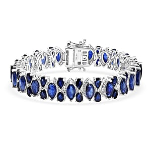 D'Joy Masoala Sapphire (D) 33.50 ctw Floral Vines Bracelet in Rhodium Over Sterling Silver (6.50 In)