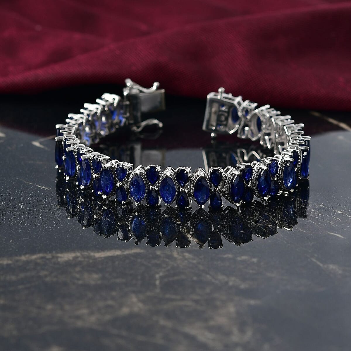 D'Joy Masoala Sapphire (D) 33.50 ctw Floral Vines Bracelet in Rhodium Over Sterling Silver (6.50 In) image number 1