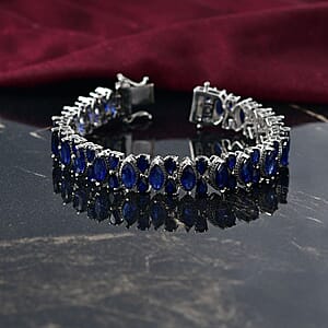 D'Joy Masoala Sapphire (D) 33.50 ctw Floral Vines Bracelet in Rhodium Over Sterling Silver (6.50 In)