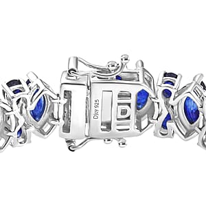 D'Joy Masoala Sapphire (D) 33.50 ctw Floral Vines Bracelet in Rhodium Over Sterling Silver (6.50 In)