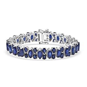 D'Joy Masoala Sapphire (D) 37.25 ctw Floral Vines Bracelet in Rhodium Over Sterling Silver (8.00 In)