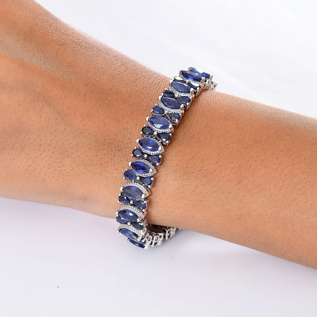D'Joy Masoala Sapphire (D) 37.25 ctw Floral Vines Bracelet in Rhodium Over Sterling Silver (8.00 In) image number 2