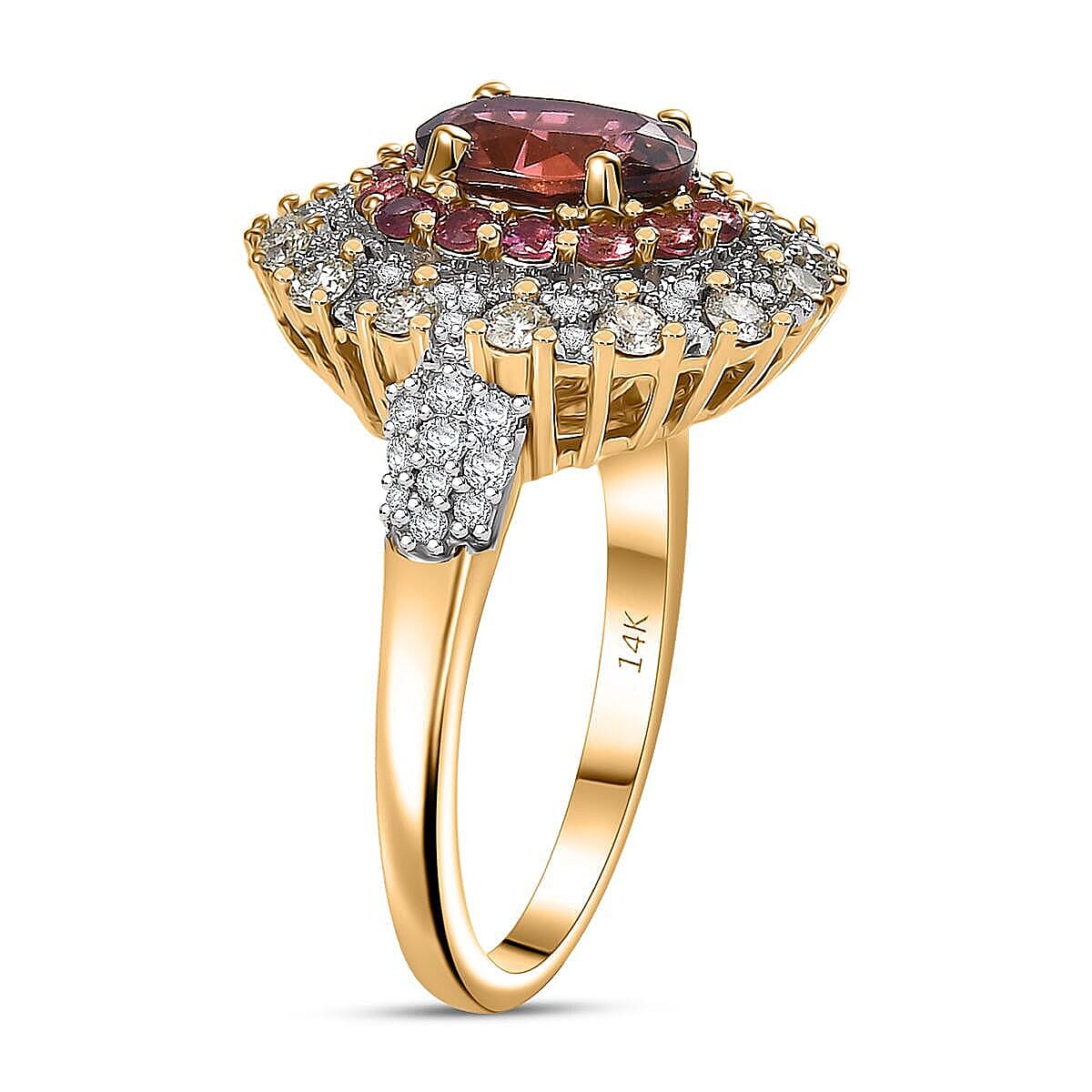 Luxoro AAAA Rubellite, Natural Diamond Ring in 14K Yellow Gold 2.65 ctw (Size 11.0) image number 3