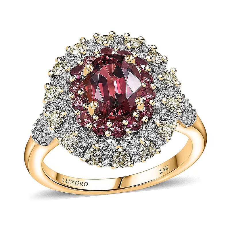Luxoro AAAA Rubellite, Natural Diamond Ring in 14K Yellow Gold 2.65 ctw (Size 12.0)