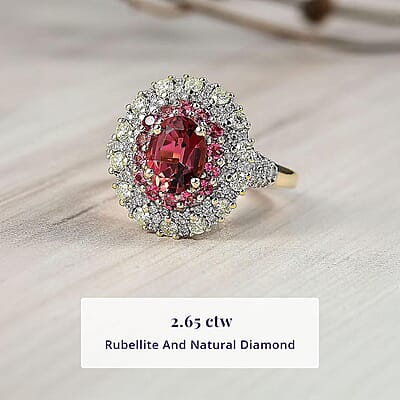Luxoro AAAA Rubellite, Natural Diamond Ring in 14K Yellow Gold 2.65 ctw (Size 5.0)