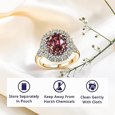 Luxoro AAAA Rubellite, Natural Diamond Ring in 14K Yellow Gold 2.65 ctw (Size 7.0)